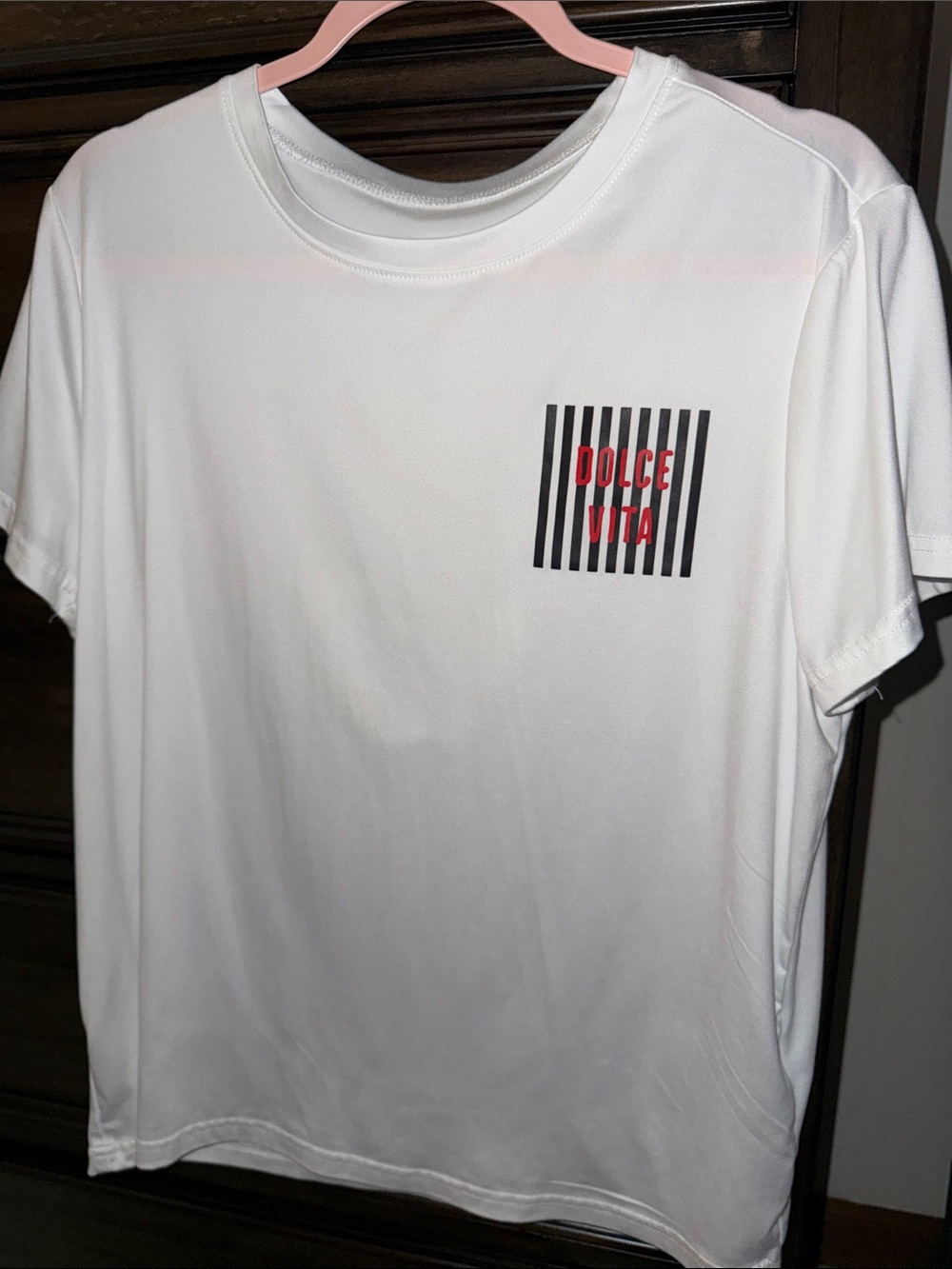 Dolce Vita White Tee with Black Stripe Pocket and Red Logo - Picture 2 of 2